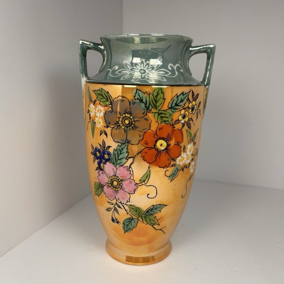 Other - Vintage Hand Painted Lusterware Japanese Porcelain Vase, Floral Design